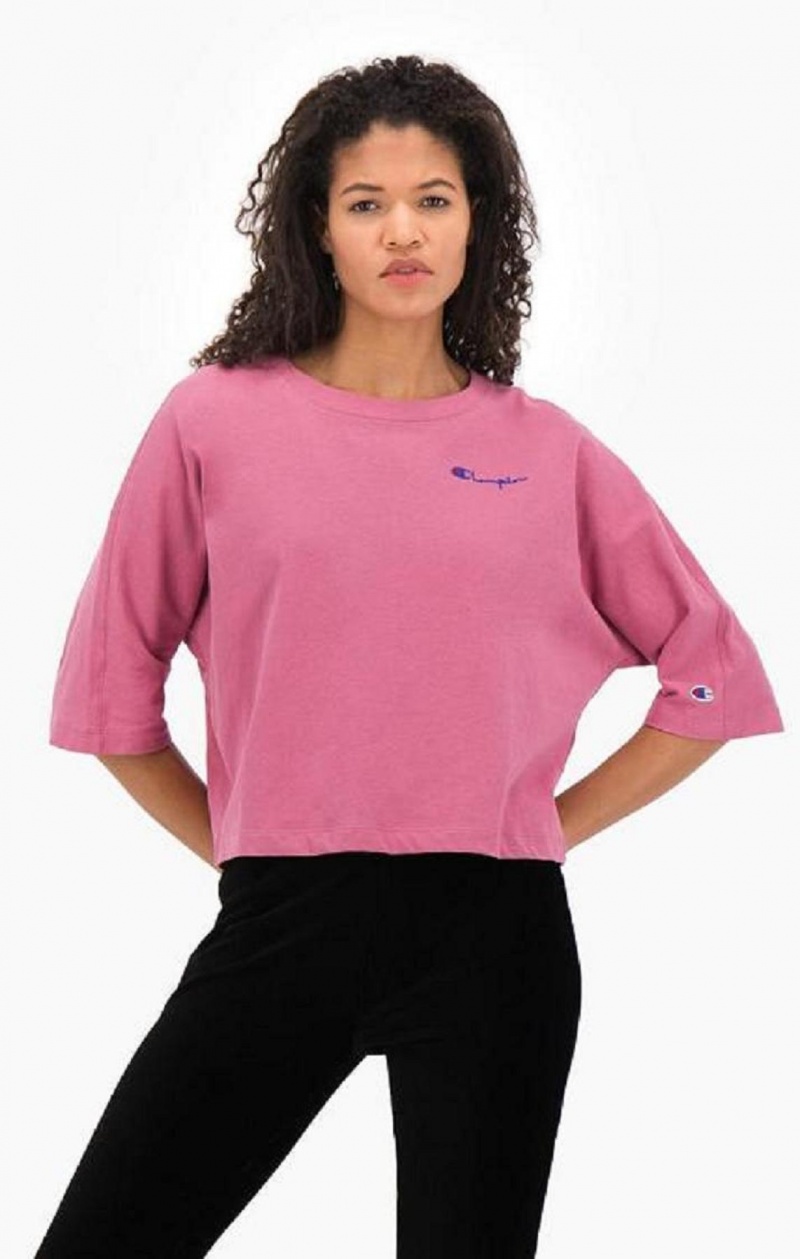 Champion Cropped Script Logo T-Shirt T-skjorte Dame Rød | 4172-KICER