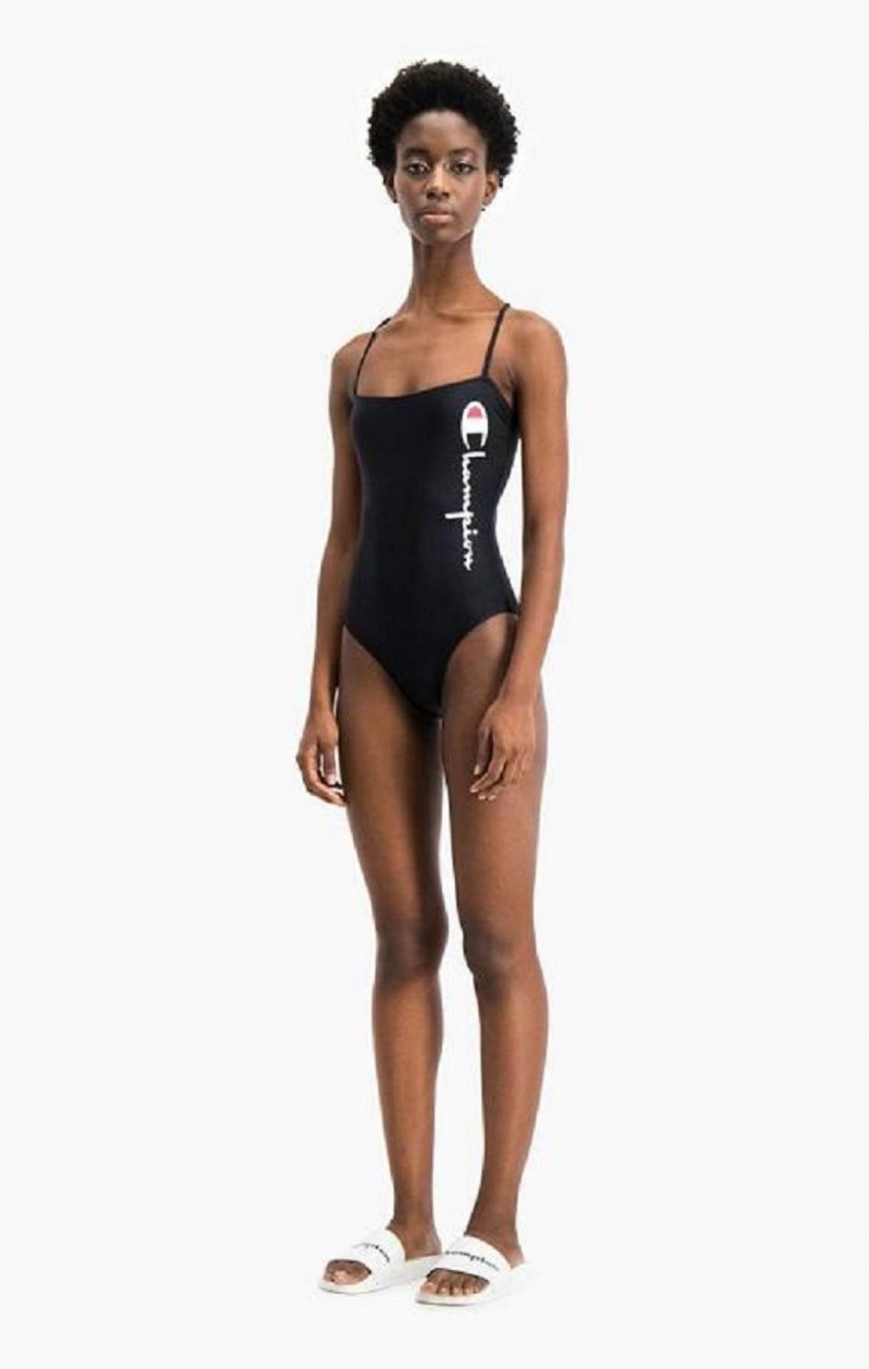 Champion Cross Back Large Script Logo Swimsuit Badetøy Dame Svarte | 5241-BKWLM