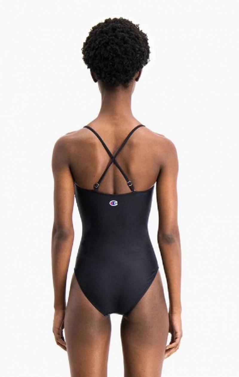 Champion Cross Back Large Script Logo Swimsuit Badetøy Dame Svarte | 5241-BKWLM