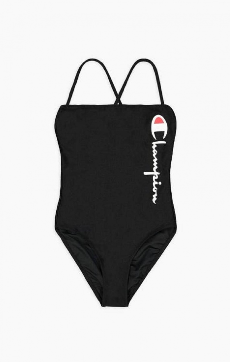 Champion Cross Back Large Script Logo Swimsuit Badetøy Dame Svarte | 5241-BKWLM