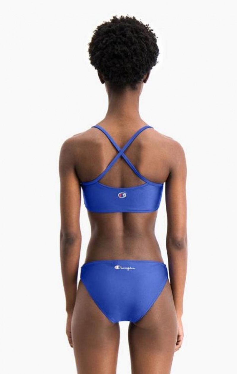 Champion Cross Back V Neck Script Logo Bikini Top Badetøy Dame Blå | 9461-GZFVW