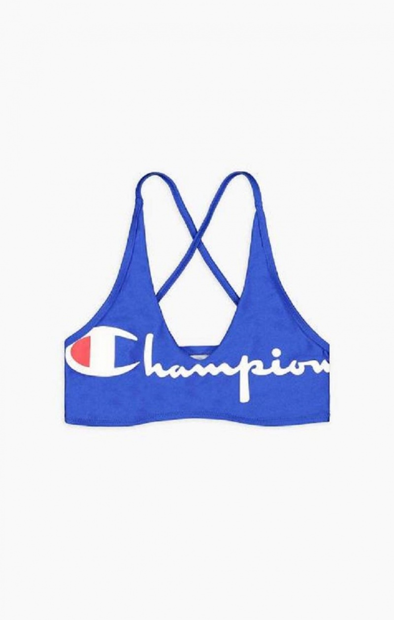 Champion Cross Back V Neck Script Logo Bikini Top Badetøy Dame Blå | 9461-GZFVW