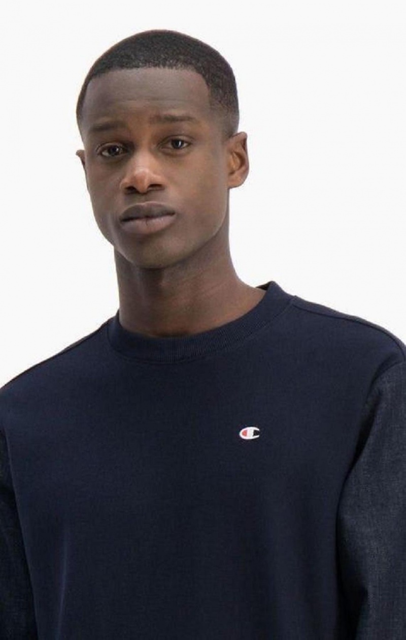 Champion Denim Reverse Weave Sweatshirt Gensere Herre Mørke Blå | 8427-HOLDP