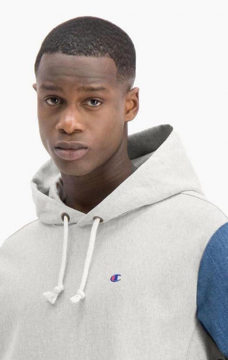 Champion Denim Sleeve Reverse Weave Hoodie Hettegenser Herre Lyse Grå | 7365-SQHET