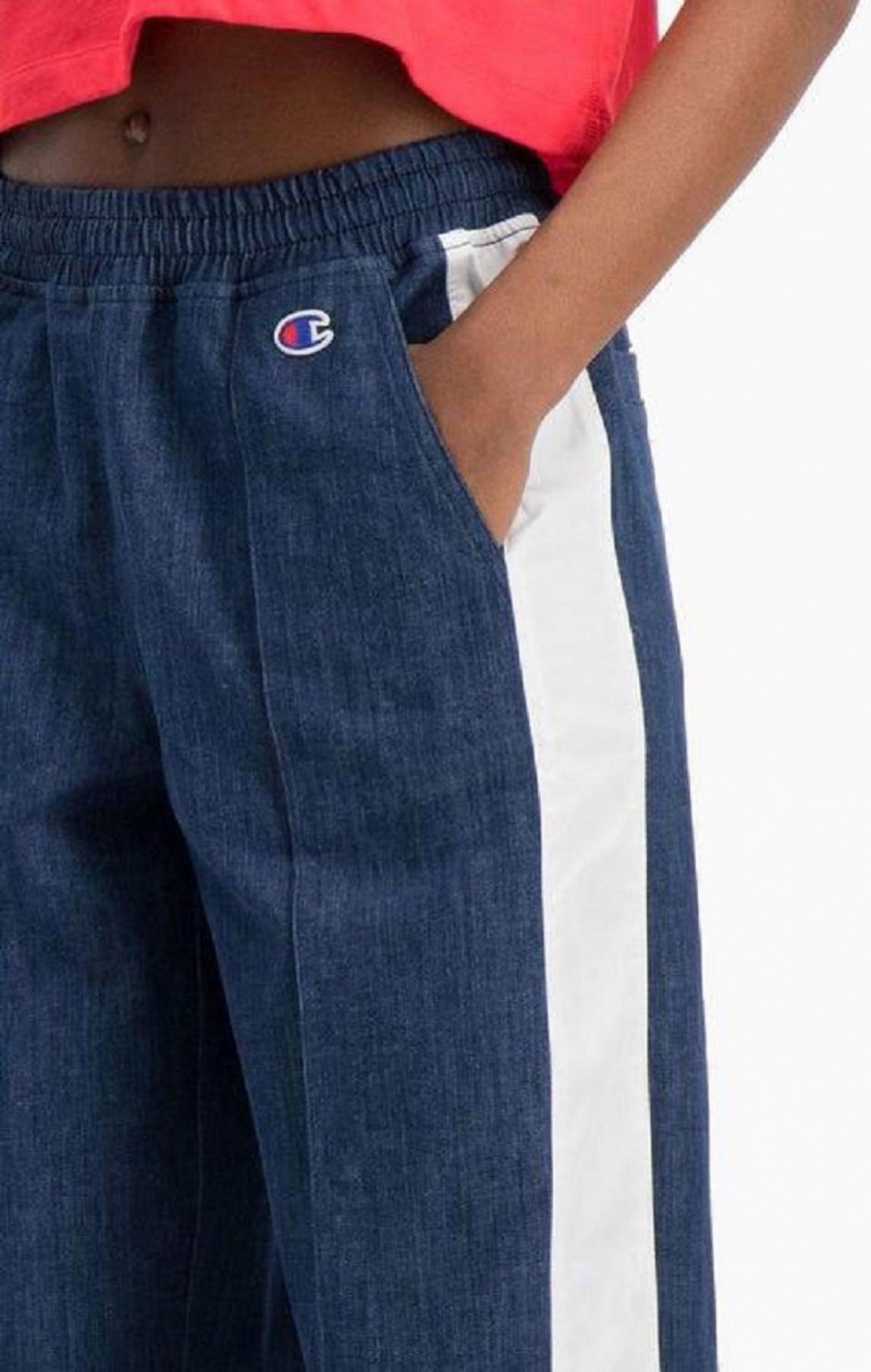 Champion Denim Stripe Flared Track Pants Joggebukse Dame Turkis Blå | 6973-NTBGV