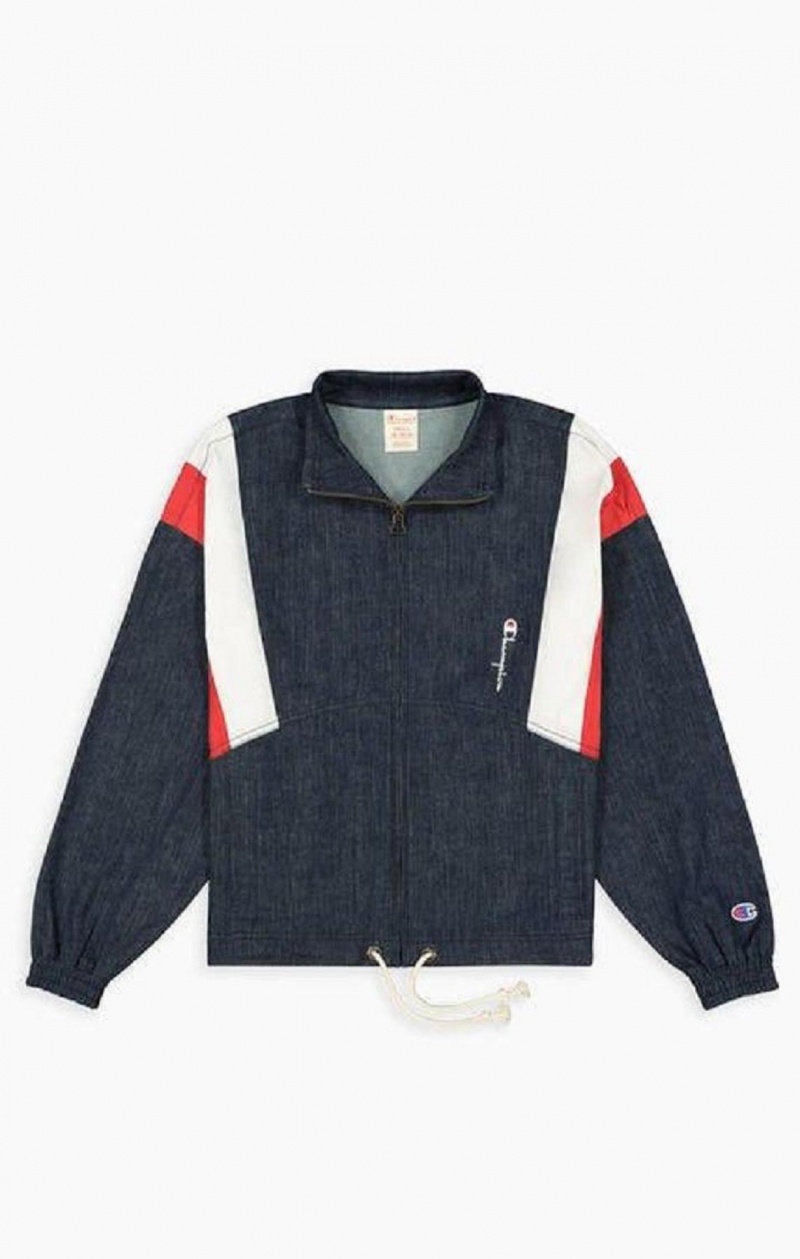 Champion Denim Stripe Track Jacket Jakker Dame Turkis Blå | 4217-YJHMT