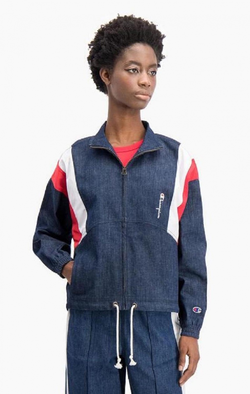 Champion Denim Stripe Track Jacket Jakker Dame Turkis Blå | 4217-YJHMT