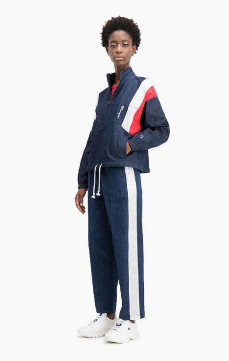 Champion Denim Stripe Track Jacket Jakker Dame Turkis Blå | 3760-KCTGI