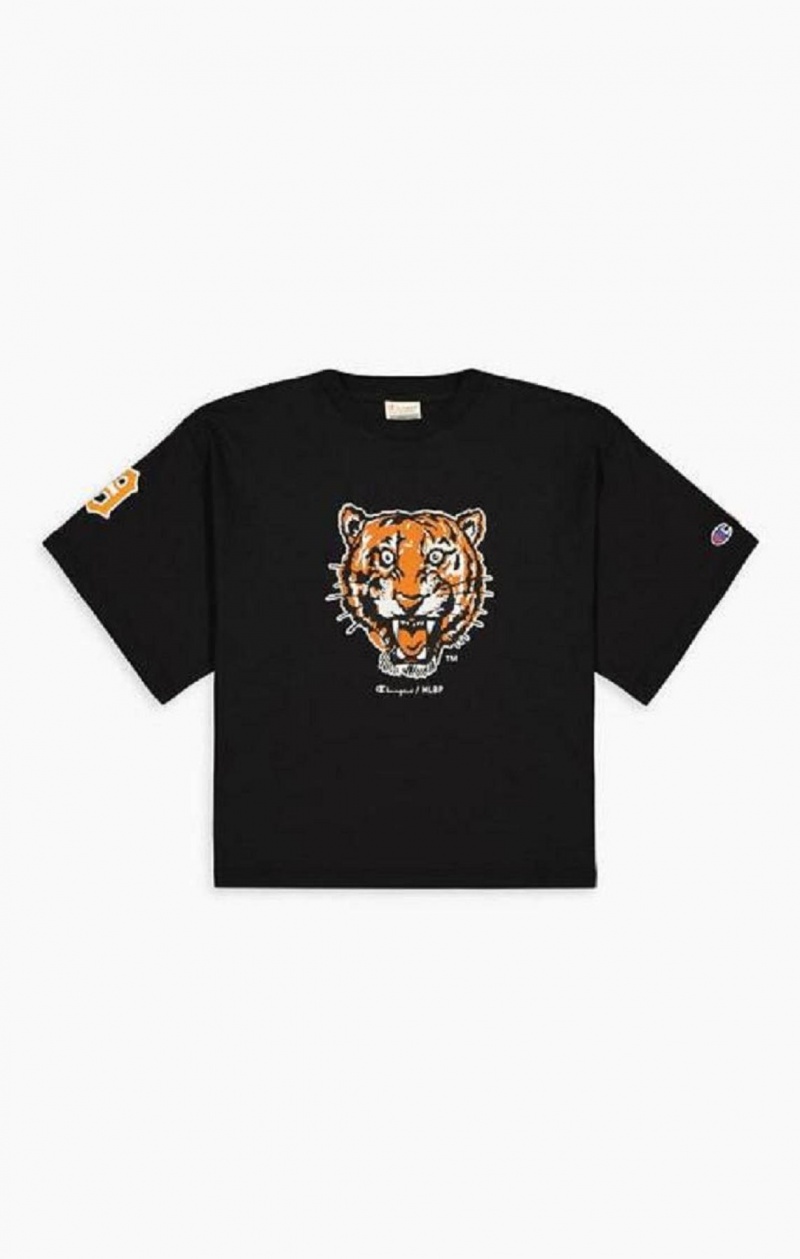 Champion Detroit MLB Cropped T-Shirt T-skjorte Dame Svarte | 7495-AYLJX