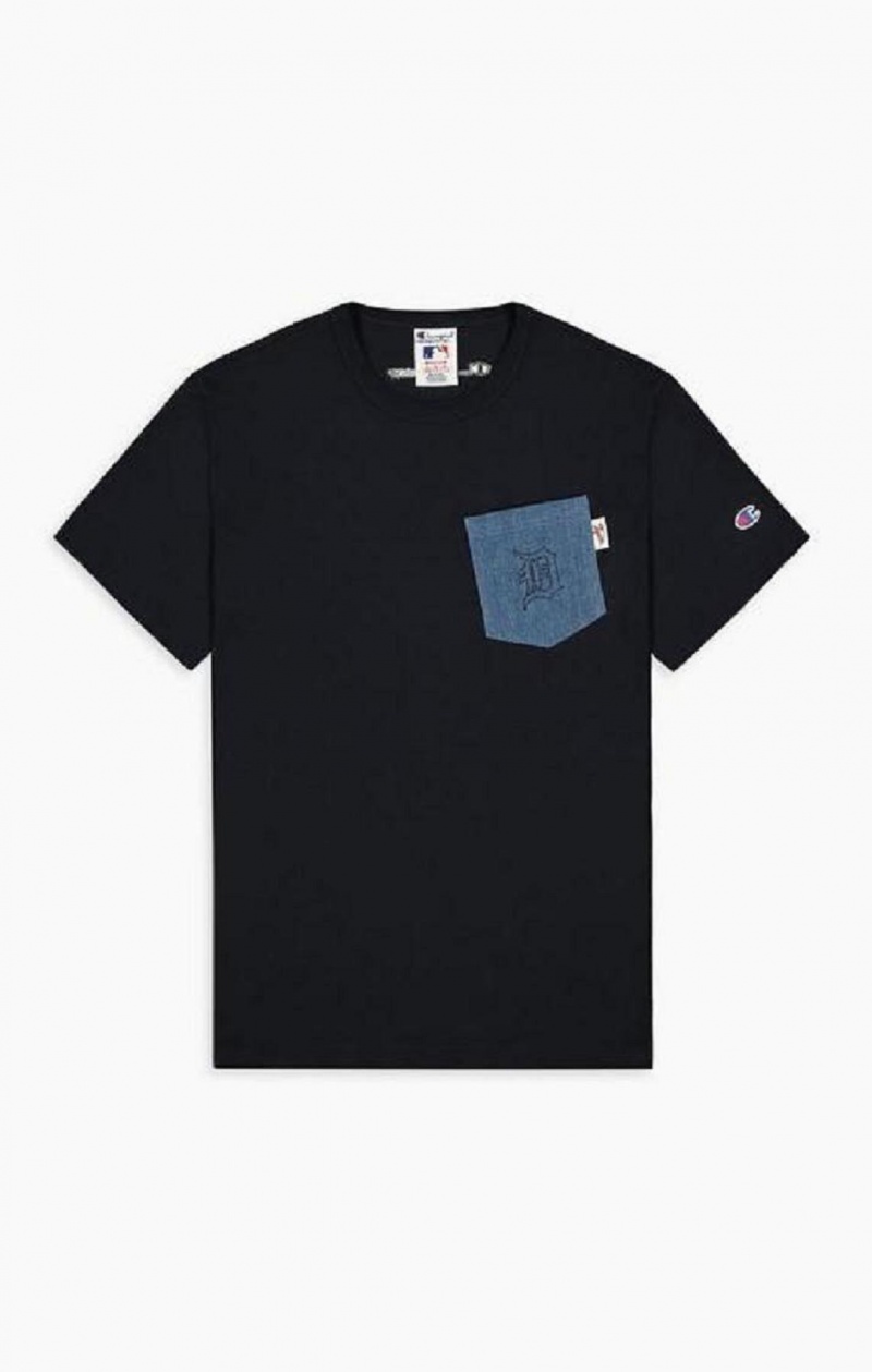 Champion Detroit MLB Denim Patch Pocket T-Shirt T-skjorte Herre Svarte | 7092-JISYF