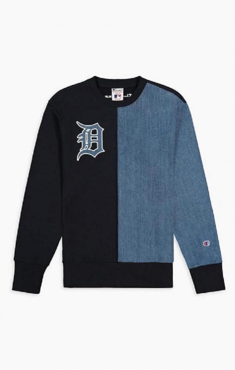 Champion Detroit MLB Denim + Reverse Weave Sweatshirt Gensere Herre Mørke Blå | 8590-CHFSB