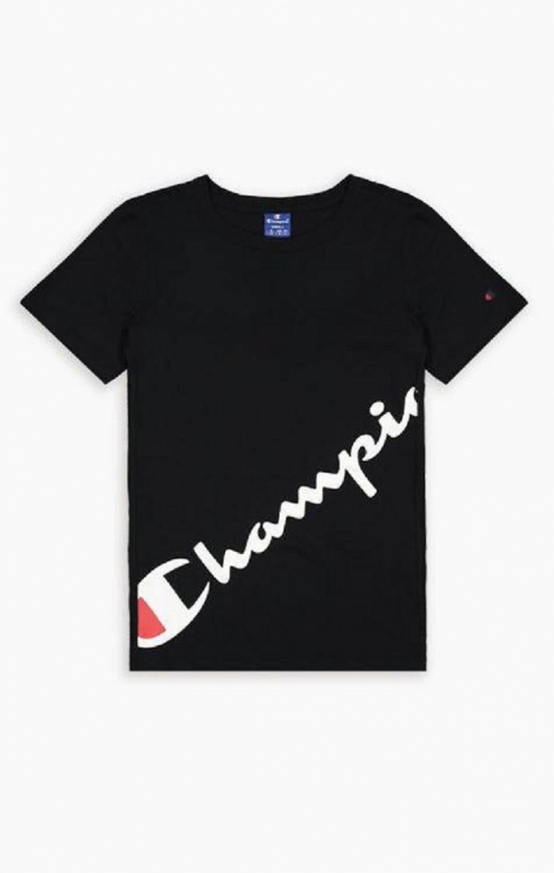 Champion Diagonal Script Logo Print T-Shirt T-skjorte Dame Svarte | 9572-VDRFO