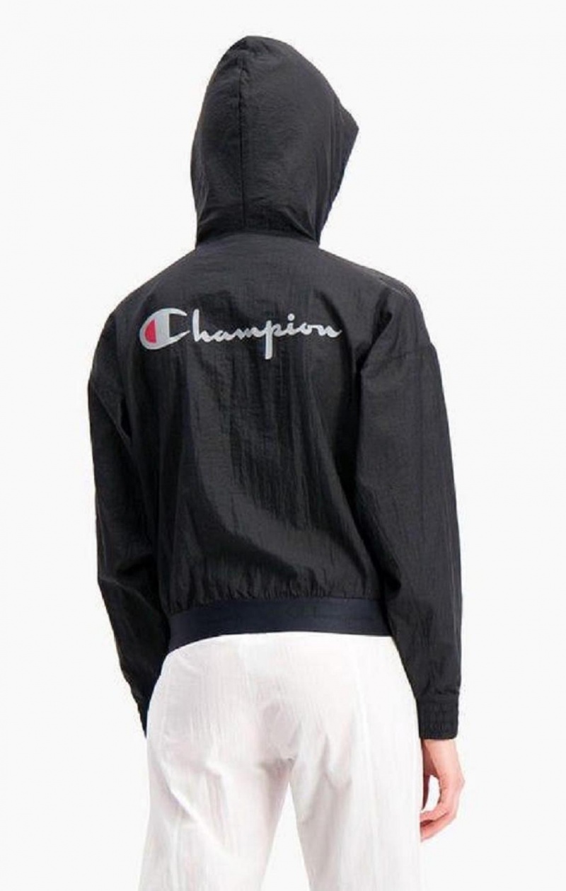 Champion Diagonal Stripe Hette Rain Jacket Jakker Dame Svarte Hvite | 0367-ODBHT