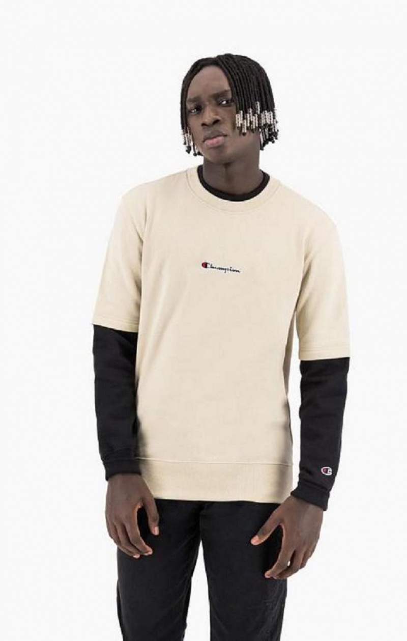 Champion Double Layer Crew Neck Sweatshirt Gensere Herre Brune | 6235-QDSTU