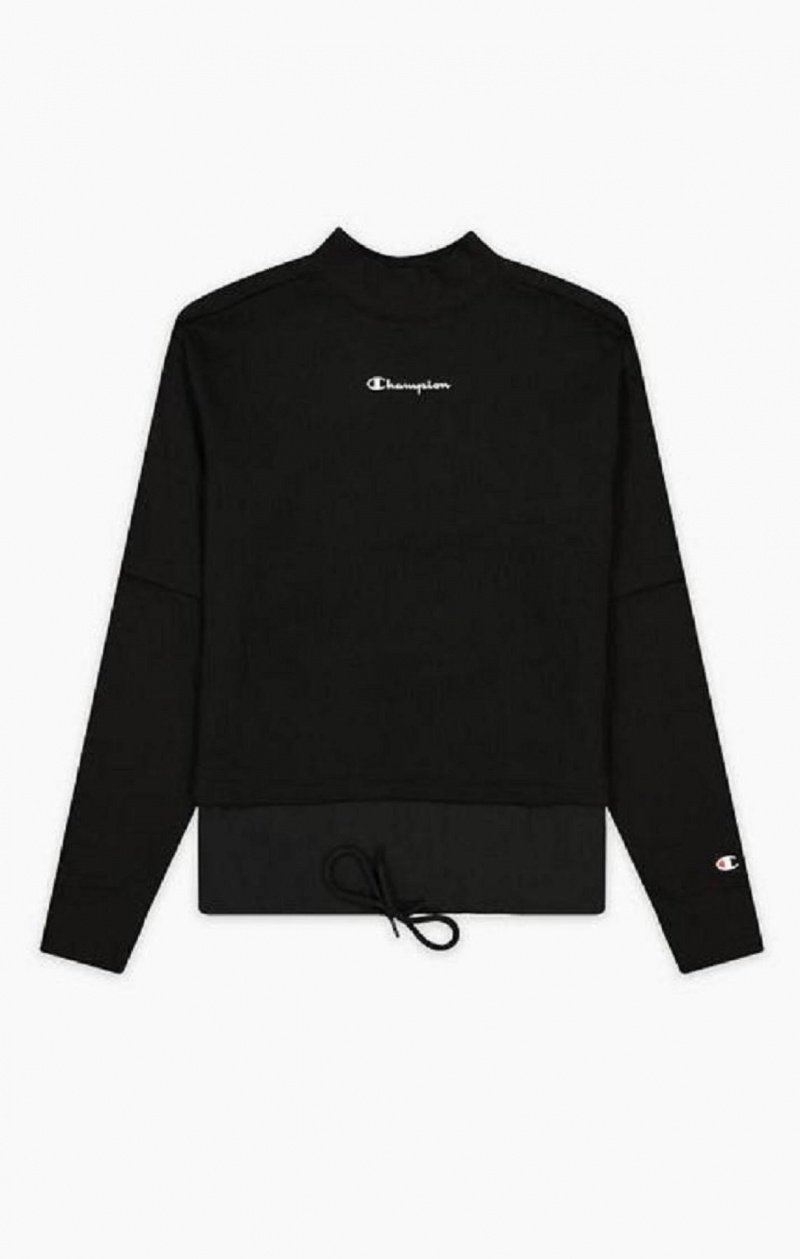 Champion Double Layer Script Logo Fleece Sweatshirt Gensere Dame Svarte | 4875-QISPE