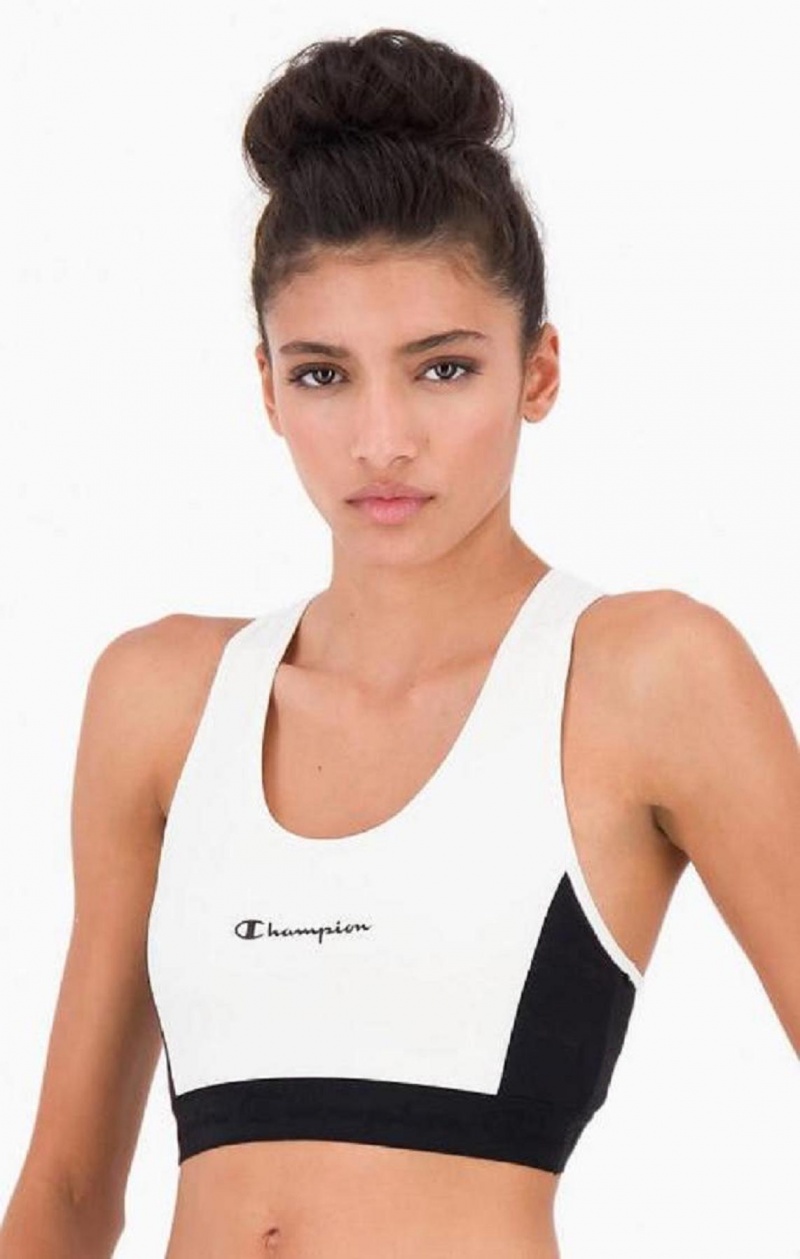 Champion Embossed Logo Tape Sports Bra Sports BH Dame Hvite | 9602-JTNSK