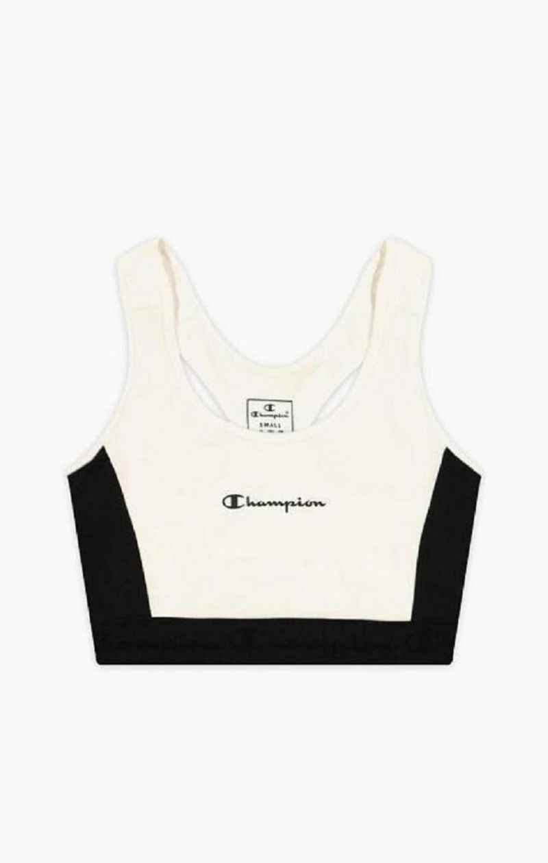 Champion Embossed Logo Tape Sports Bra Sports BH Dame Hvite | 9602-JTNSK