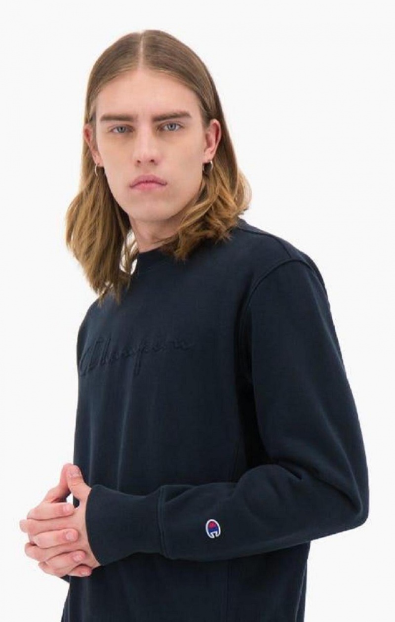 Champion Embossed Script Logo Reverse Weave Sweatshirt Gensere Herre Mørke Turkis | 5072-HZLBG