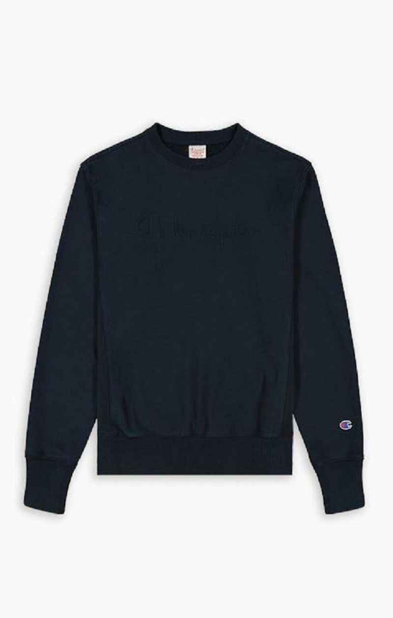 Champion Embossed Script Logo Reverse Weave Sweatshirt Gensere Herre Mørke Turkis | 5072-HZLBG