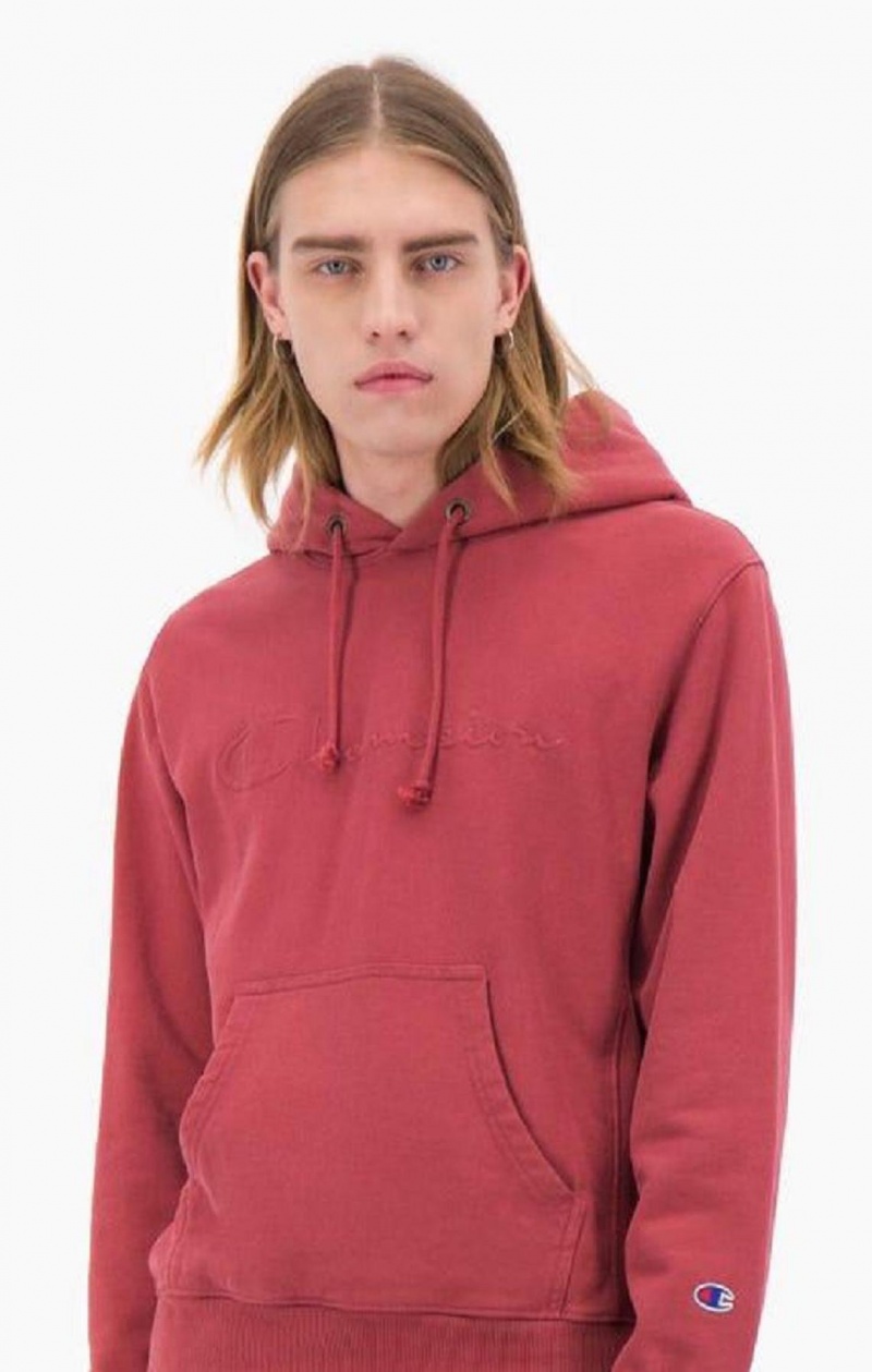 Champion Embossed Script Logo Reverse Weave Hoodie Hettegenser Herre Rød | 6249-KTZLA