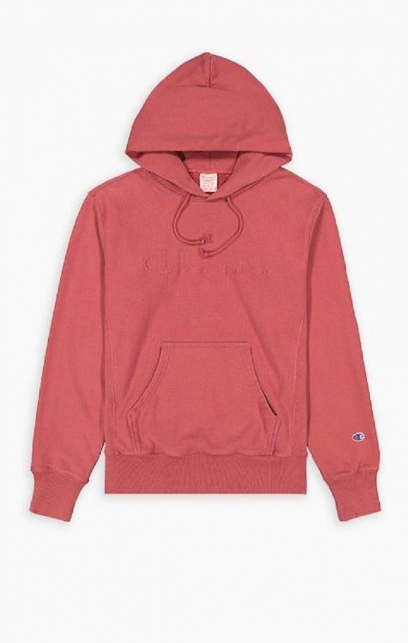 Champion Embossed Script Logo Reverse Weave Hoodie Hettegenser Herre Rød | 6249-KTZLA