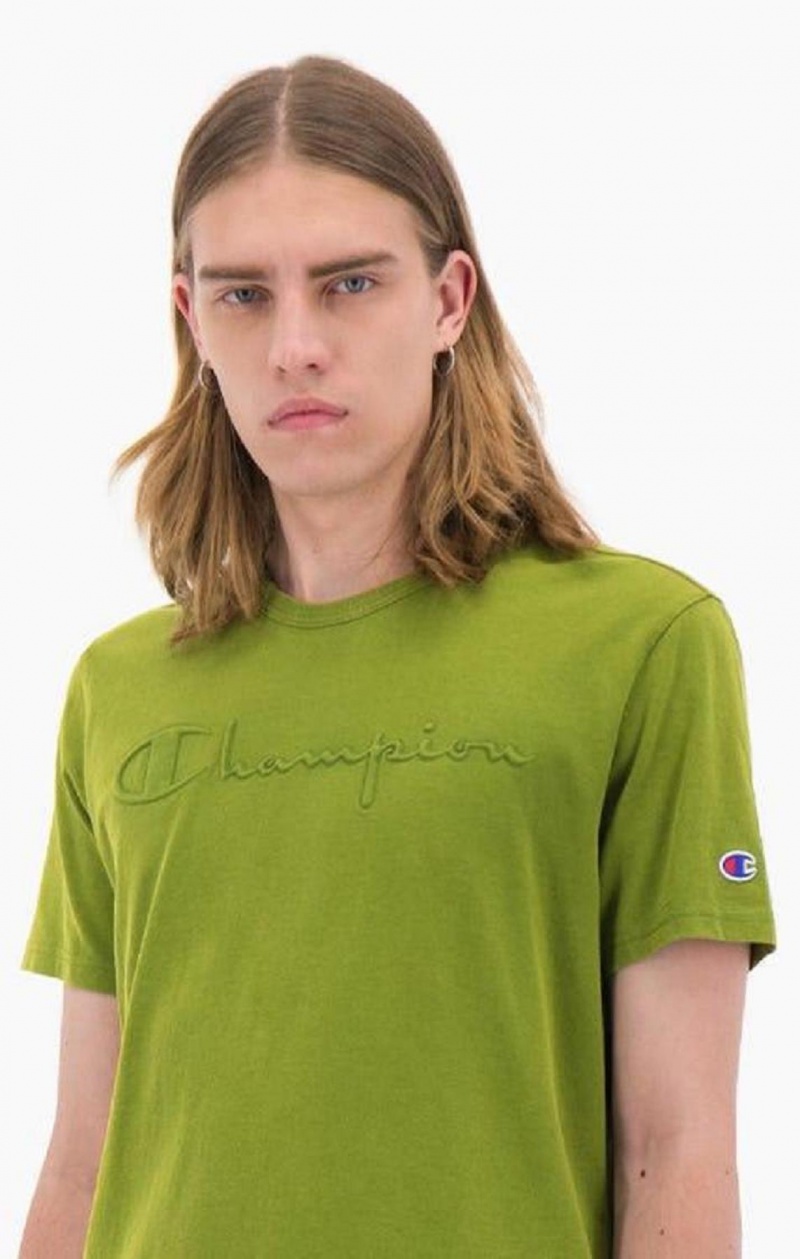 Champion Embossed Script Logo T-Shirt T-skjorte Herre Grønn | 9215-PBAIE