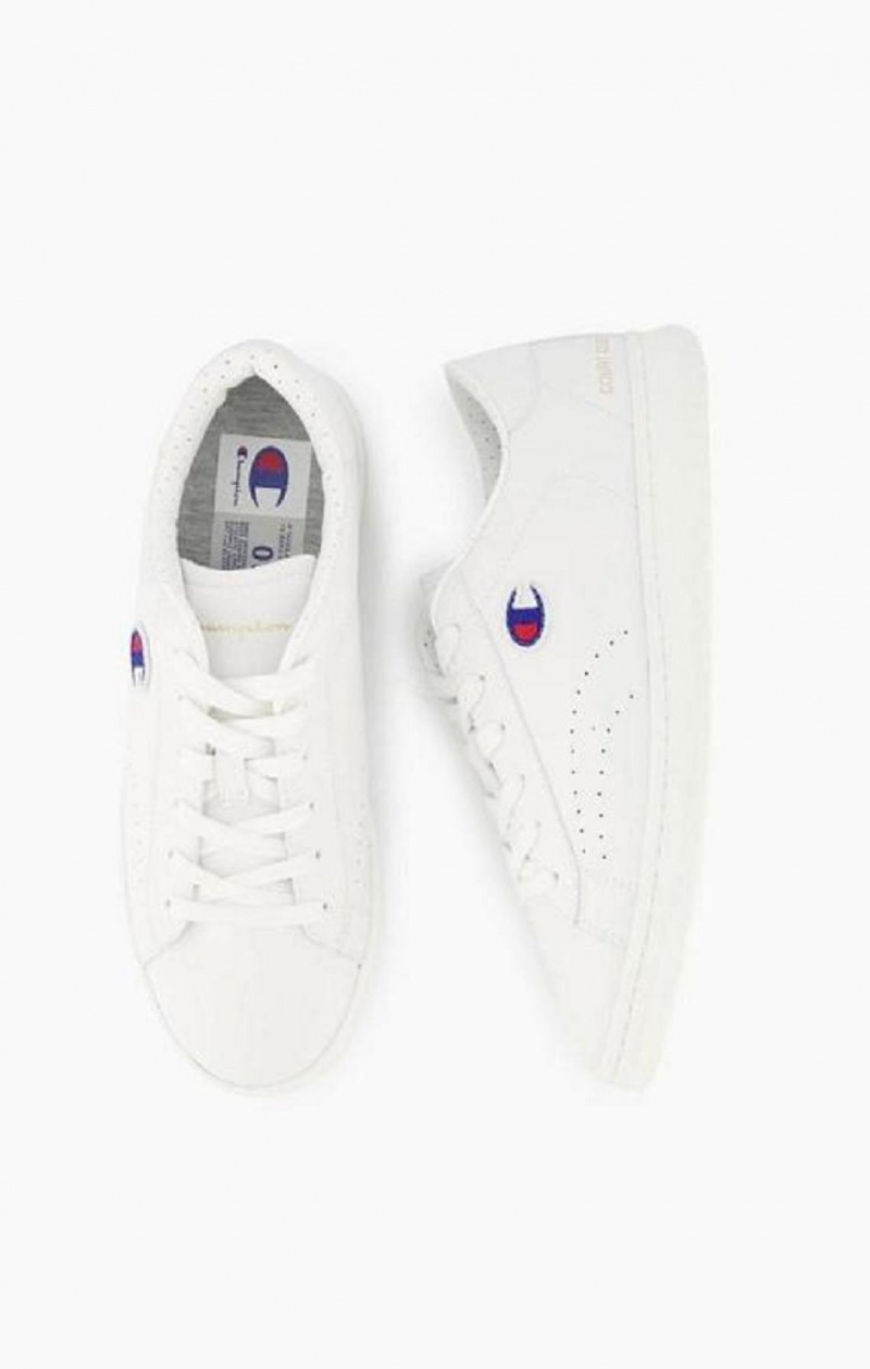 Champion Embroidered Logo Lær Trainers Joggesko Dame Hvite | 1085-USOZT