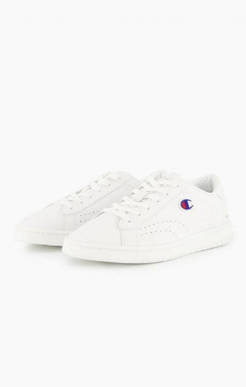 Champion Embroidered Logo Lær Trainers Joggesko Dame Hvite | 1085-USOZT