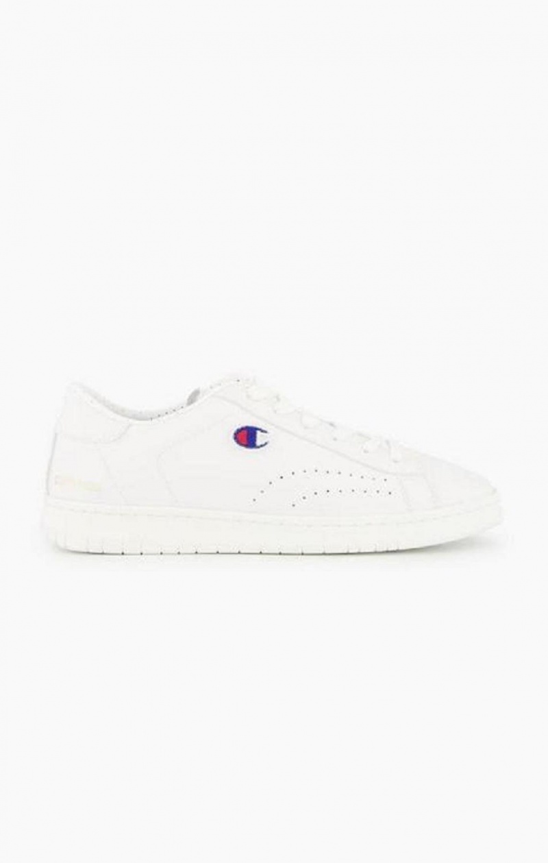 Champion Embroidered Logo Lær Trainers Joggesko Dame Hvite | 1085-USOZT