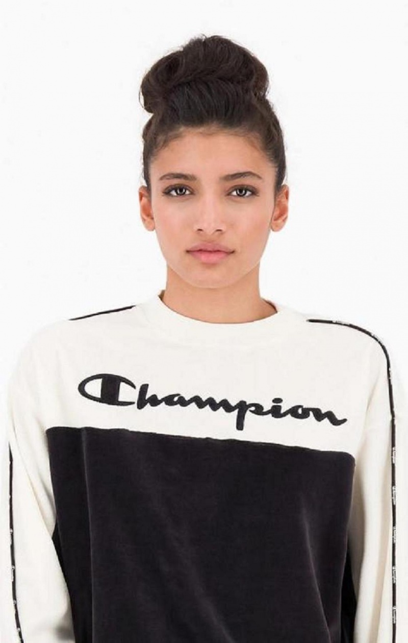 Champion Embroidered Logo Velour Sweatshirt Gensere Dame Svarte | 3152-SQLJZ