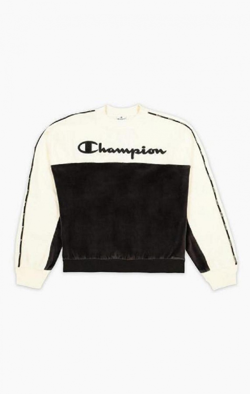 Champion Embroidered Logo Velour Sweatshirt Gensere Dame Svarte | 3152-SQLJZ