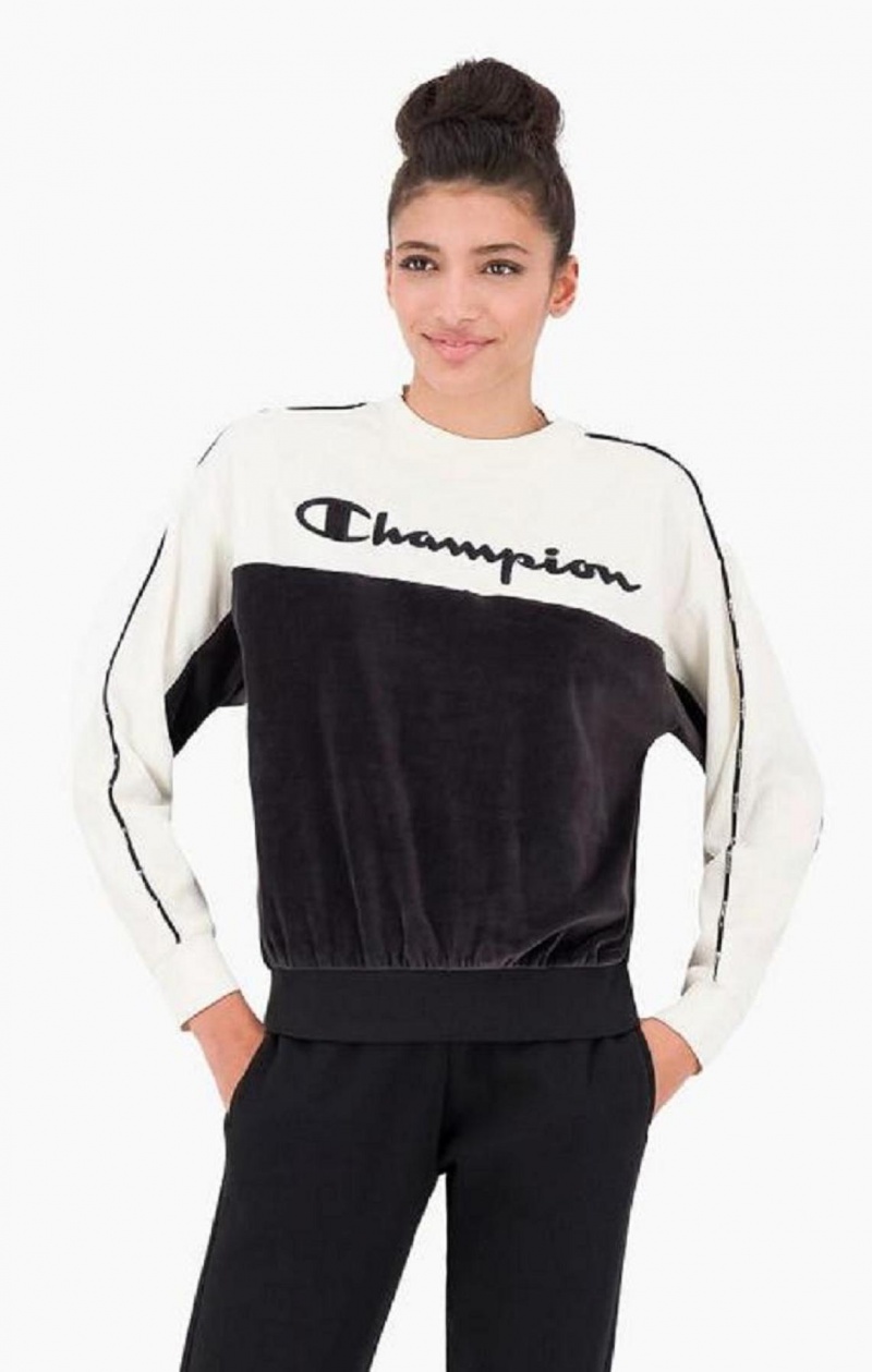 Champion Embroidered Logo Velour Sweatshirt Gensere Dame Svarte | 3152-SQLJZ