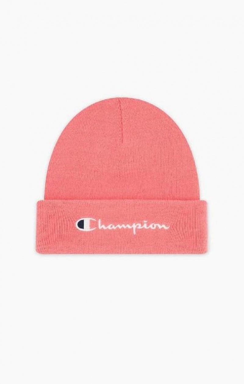 Champion Embroidered Script Logo Beanie Hat Hatt Dame Rosa | 9703-IUSFY