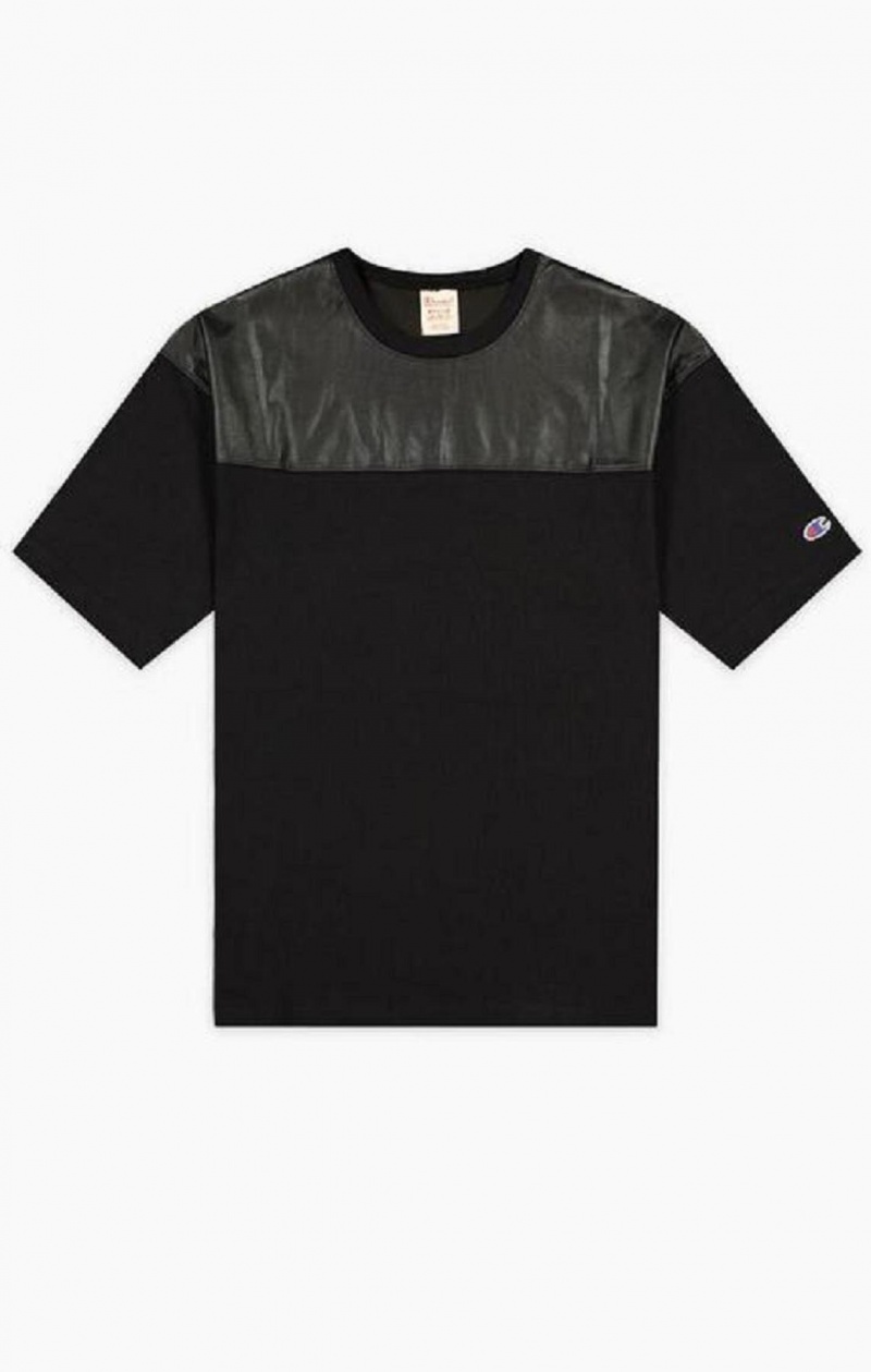 Champion Faux Lær Panel T-Shirt T-skjorte Herre Svarte | 9235-XELRF