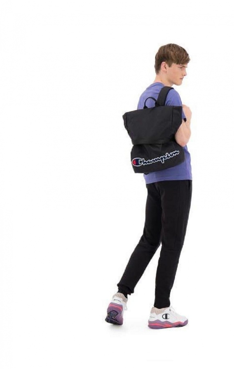 Champion Folding Top Script Logo Backpack Vesker Dame Svarte | 6385-WFAPV