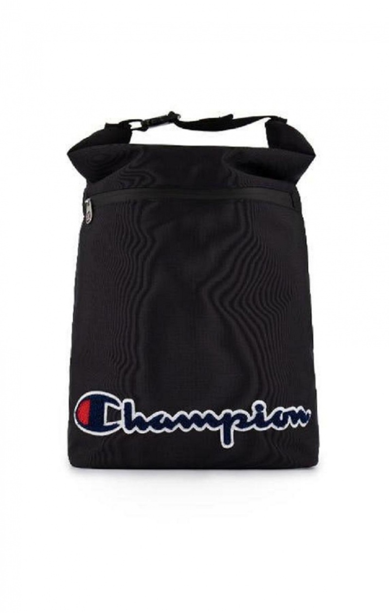 Champion Folding Top Script Logo Backpack Vesker Dame Svarte | 6385-WFAPV