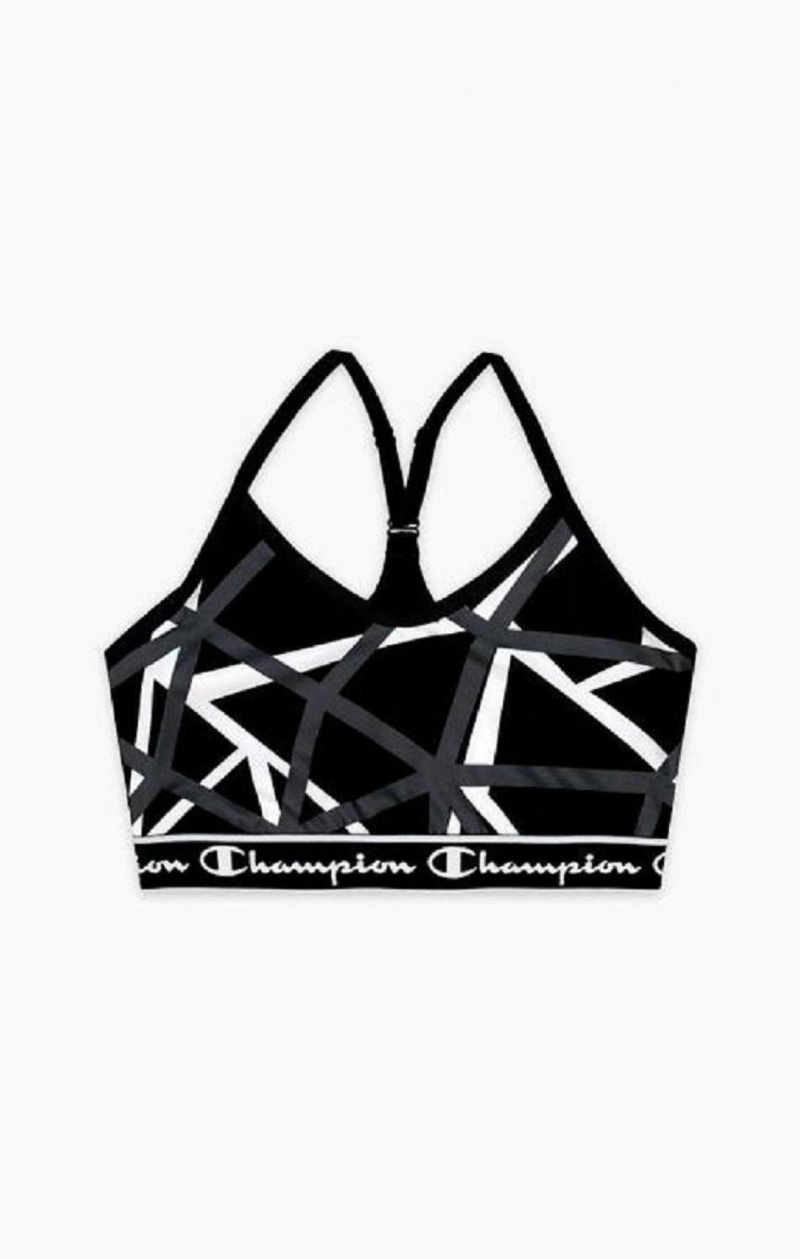 Champion Geometric Print Sports Bra Sports BH Dame Svarte | 4891-TCNRF