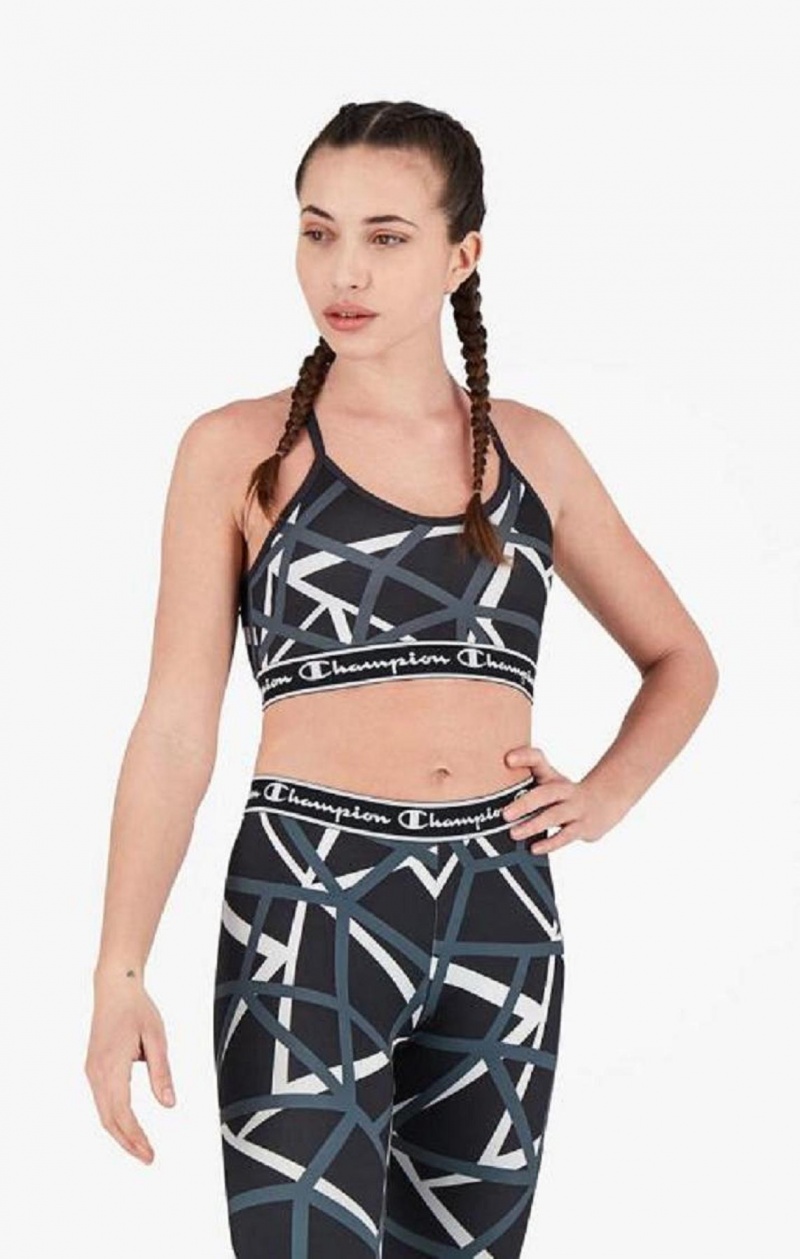 Champion Geometric Print Sports Bra Sports BH Dame Svarte | 4891-TCNRF