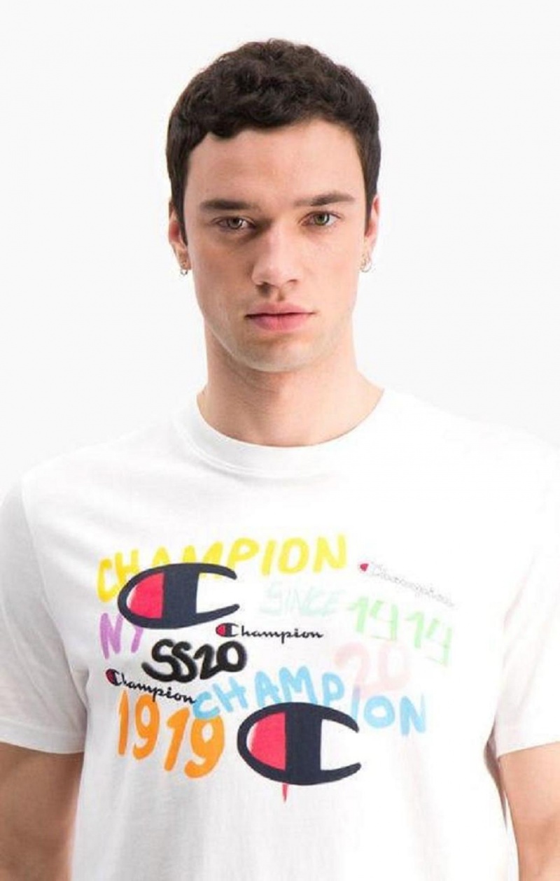 Champion Graffiti Logo Print T-Shirt T-skjorte Herre Hvite | 6057-PWSGT