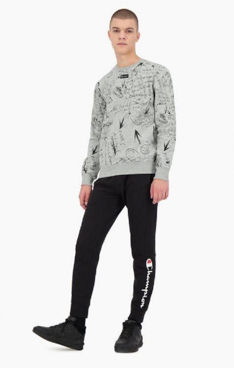 Champion Graffiti Print Crew Neck Sweatshirt Gensere Herre Lyse Grå | 1204-EDUTC