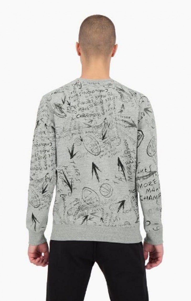 Champion Graffiti Print Crew Neck Sweatshirt Gensere Herre Lyse Grå | 1204-EDUTC