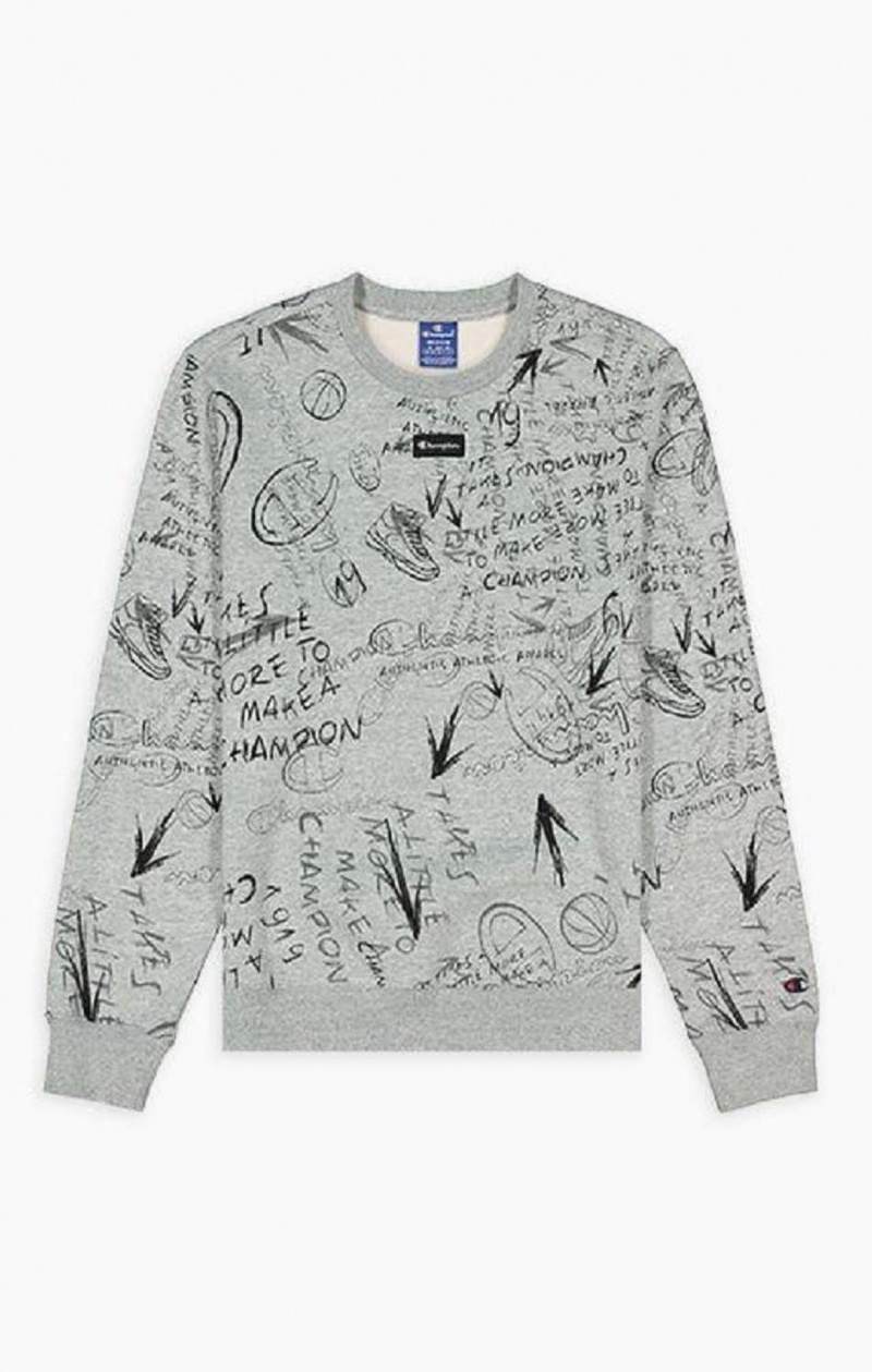 Champion Graffiti Print Crew Neck Sweatshirt Gensere Herre Lyse Grå | 1204-EDUTC