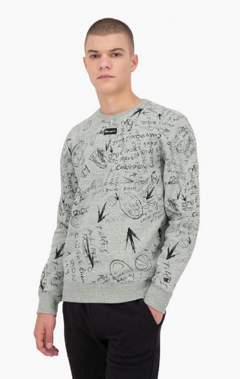 Champion Graffiti Print Crew Neck Sweatshirt Gensere Herre Lyse Grå | 1204-EDUTC