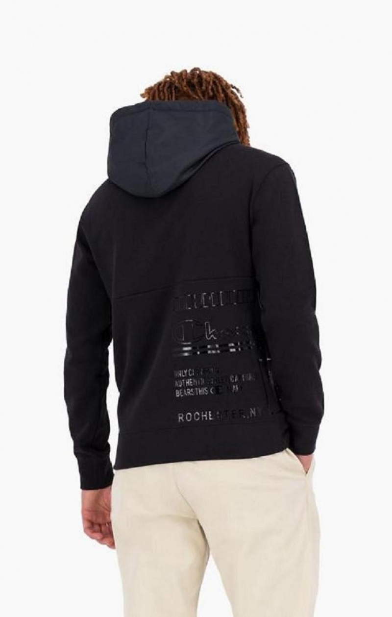 Champion Grafiske Logo Print Polstret Insert Hoodie Hettegenser Herre Svarte | 9780-QJXIL