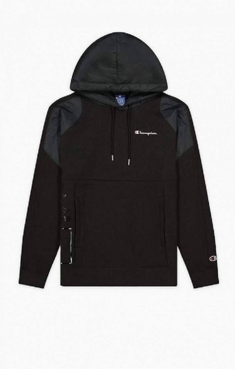 Champion Grafiske Logo Print Polstret Insert Hoodie Hettegenser Herre Svarte | 9780-QJXIL