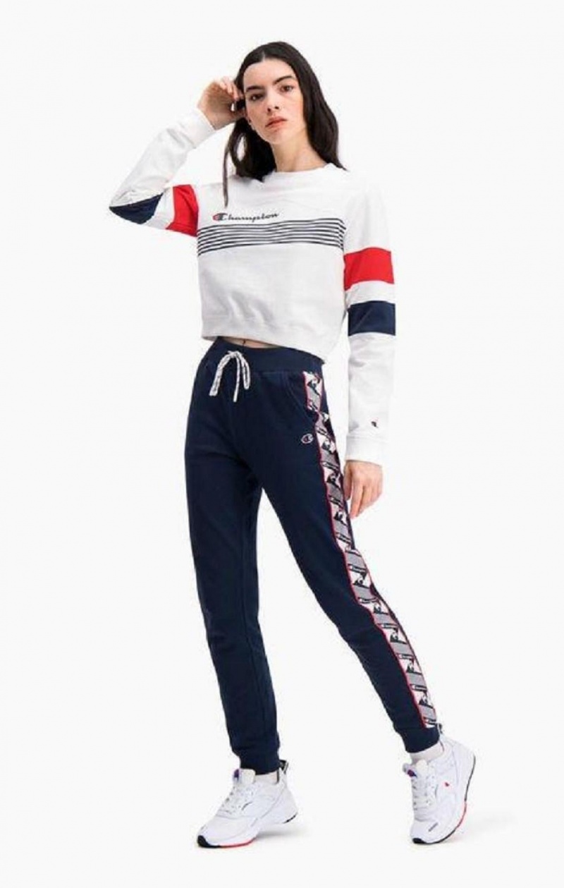 Champion Grafiske Stripe And Colour Block Cropped Sweatshirt Gensere Dame Hvite | 9742-KMWPA