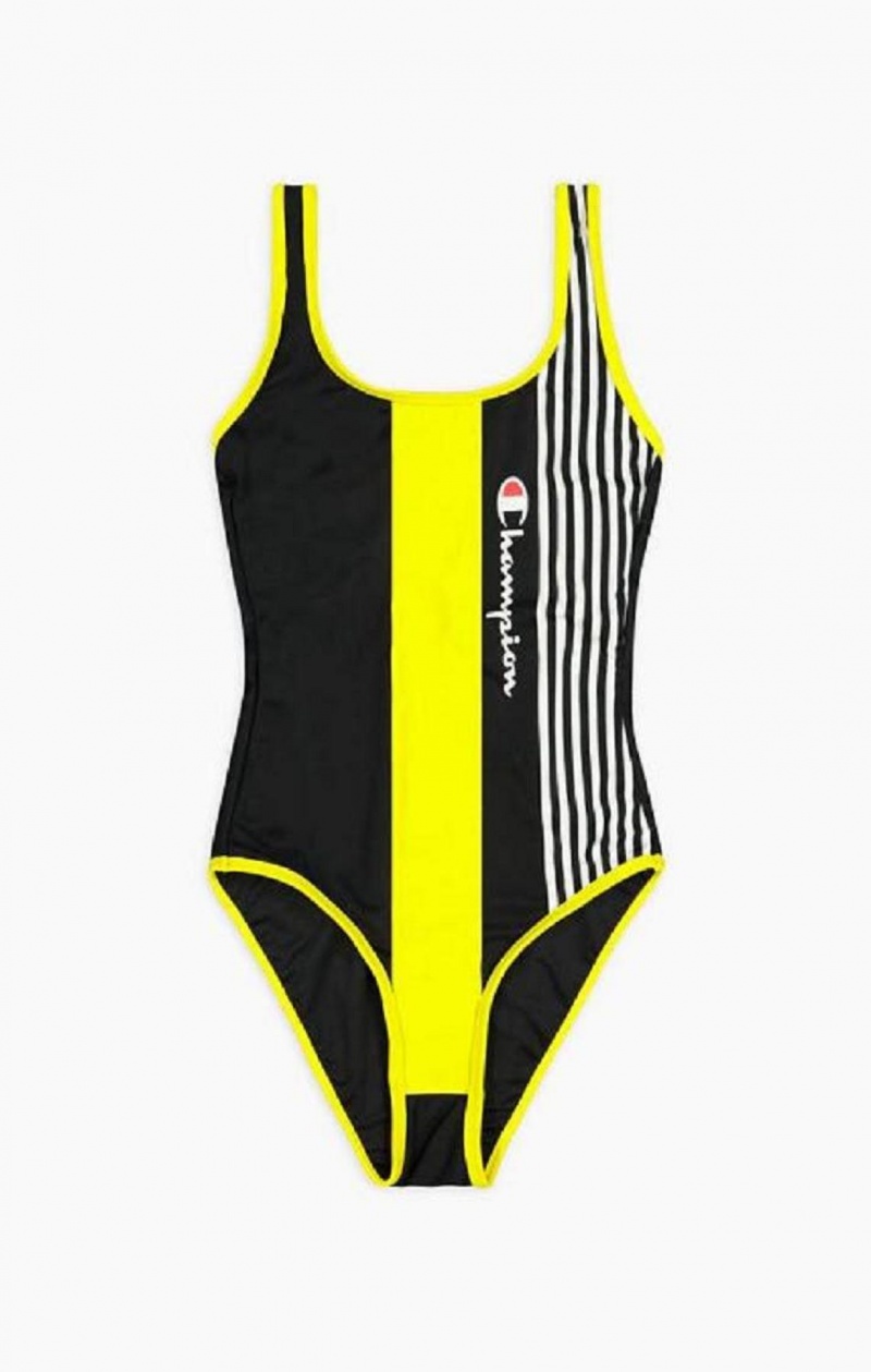 Champion Grafiske Stripe Logo Scoop Back Swimsuit Badetøy Dame Svarte | 9012-ZSHGT