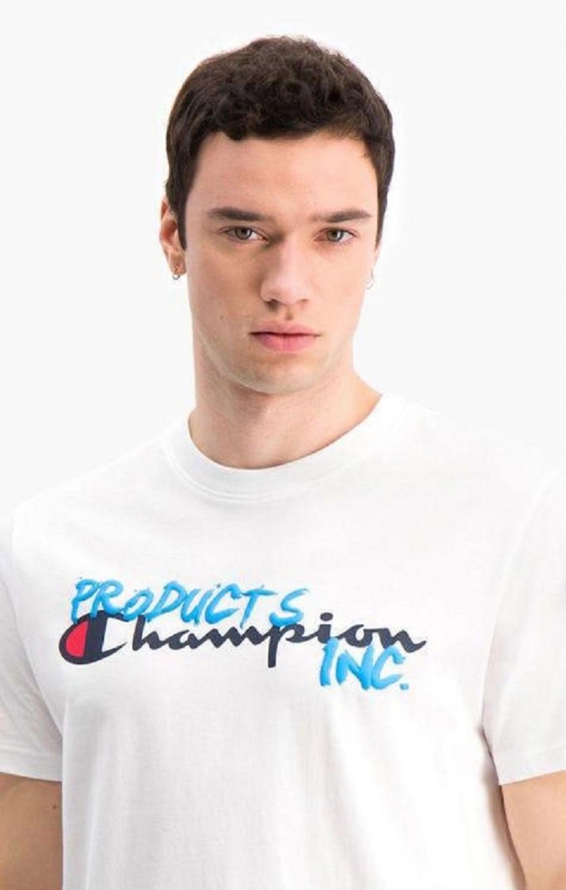 Champion Grafitti Logo Print T-Shirt T-skjorte Herre Hvite | 5971-LBSJU