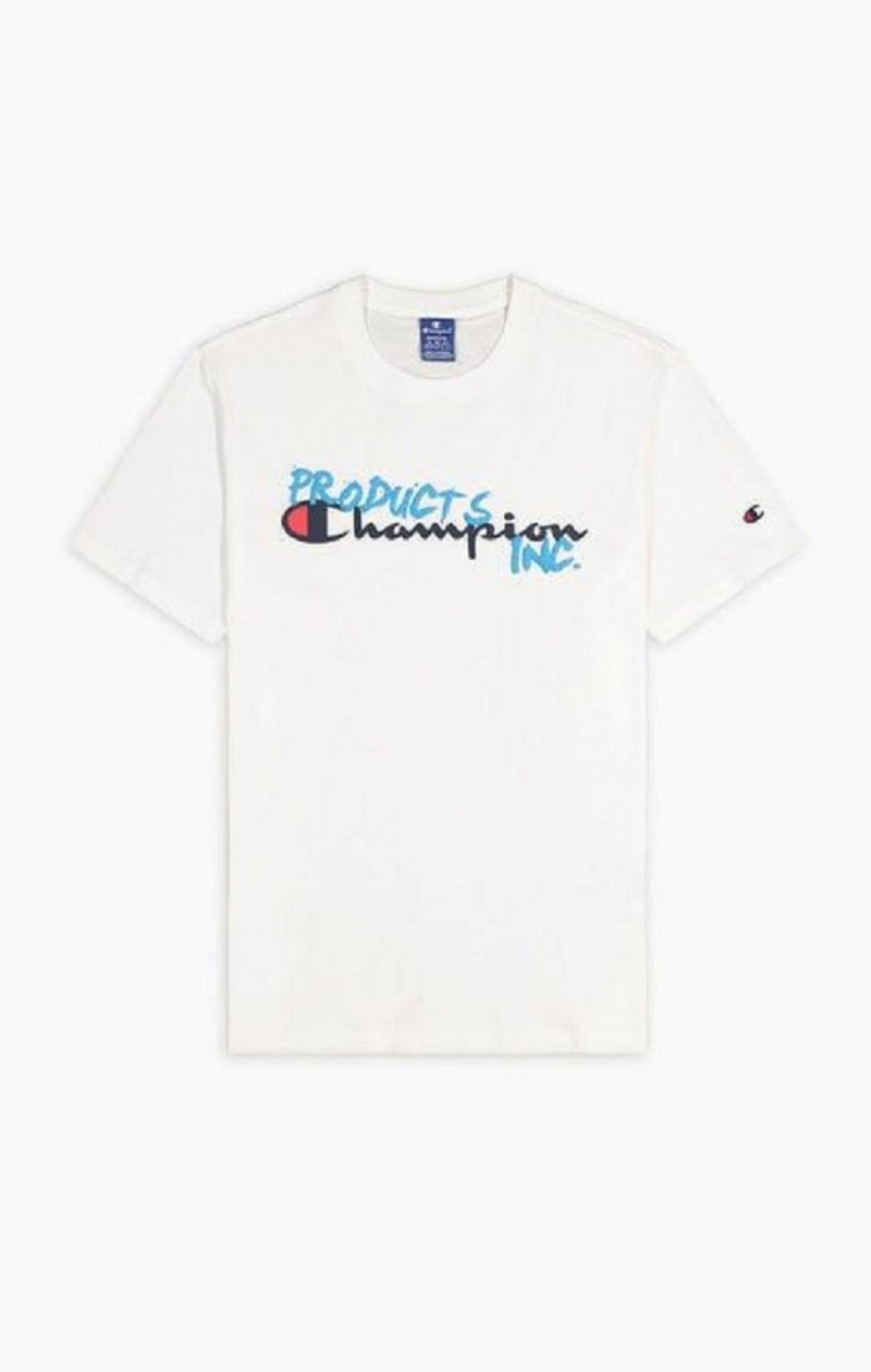 Champion Grafitti Logo Print T-Shirt T-skjorte Herre Hvite | 5971-LBSJU