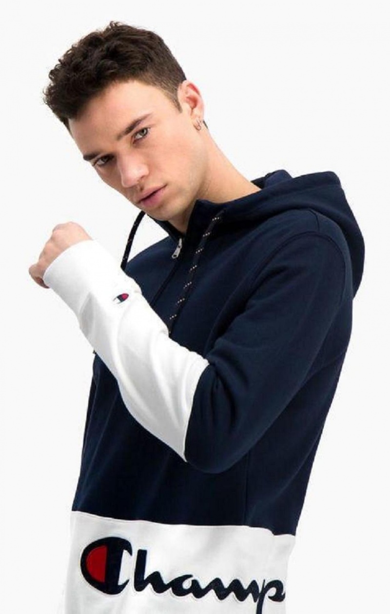 Champion Half Zip-Up Colour Block Hoodie Hettegenser Herre Mørke Turkis | 2301-TMVYO